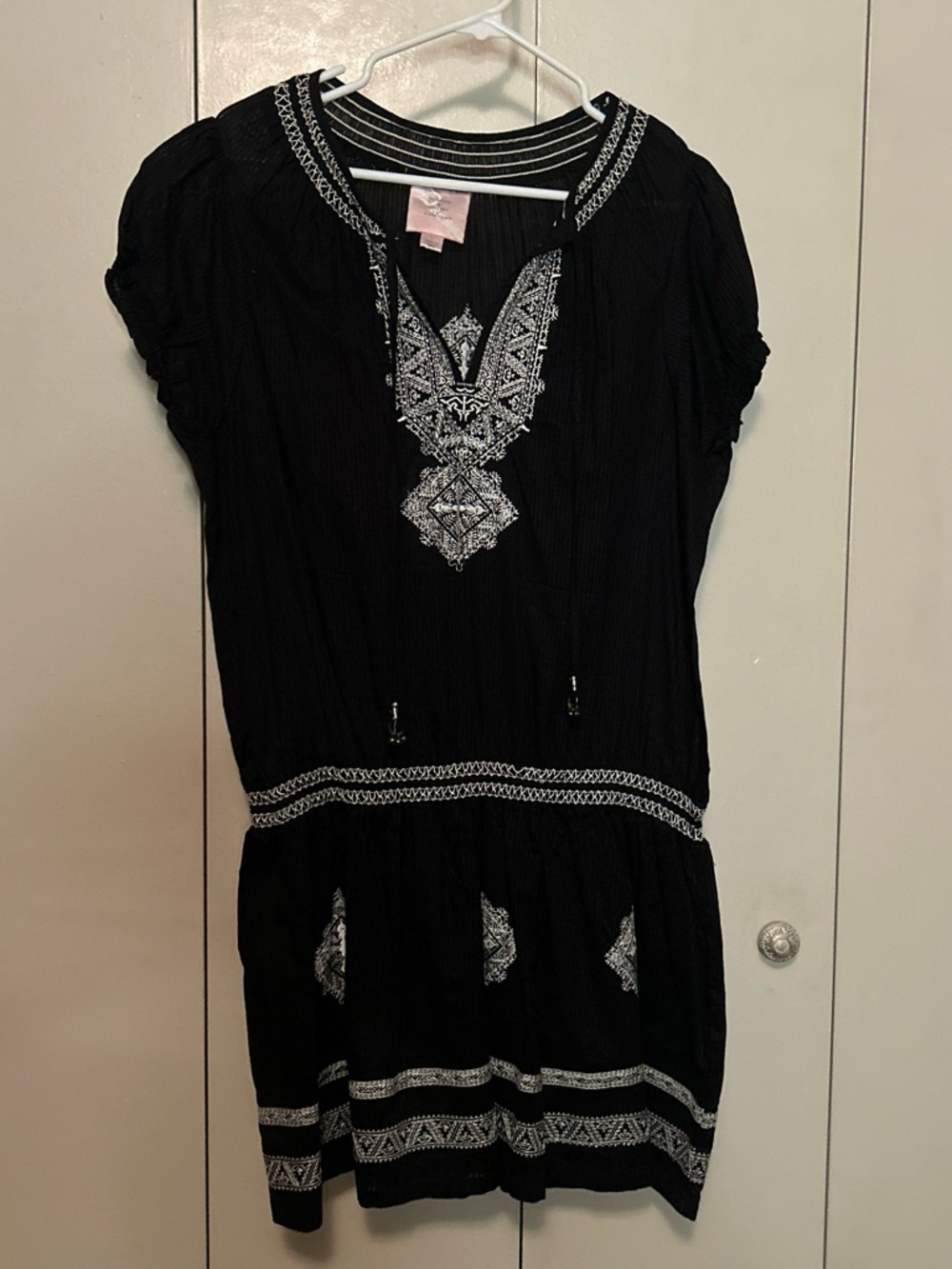 Romeo & Juliet Couture Black Tunic Dress with White Embroidery